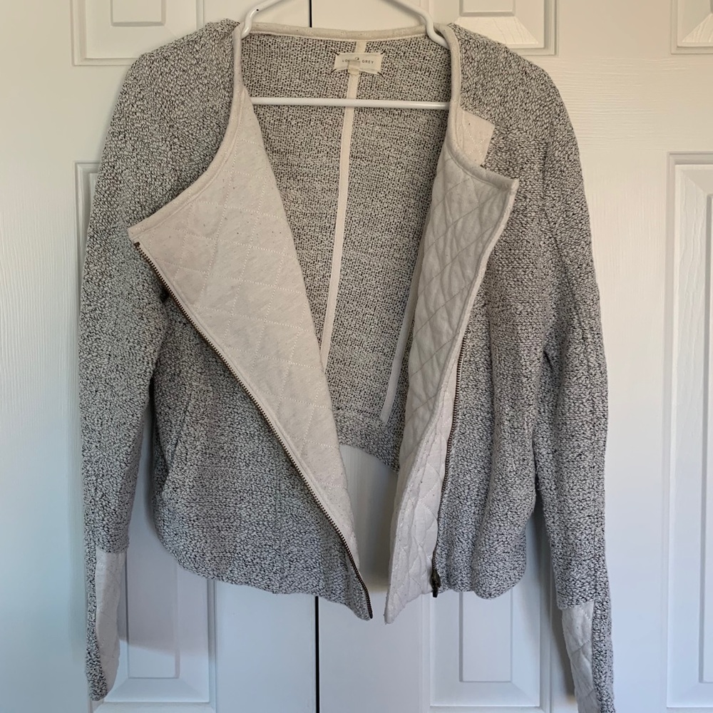 Lou & Grey gray + white quilted jacket size small